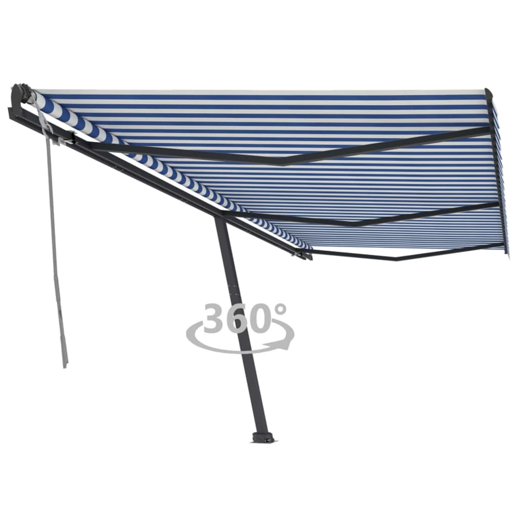 VidaXL Luifel vrijstaand handmatig uittrekbaar 600x300 cm blauw en wit