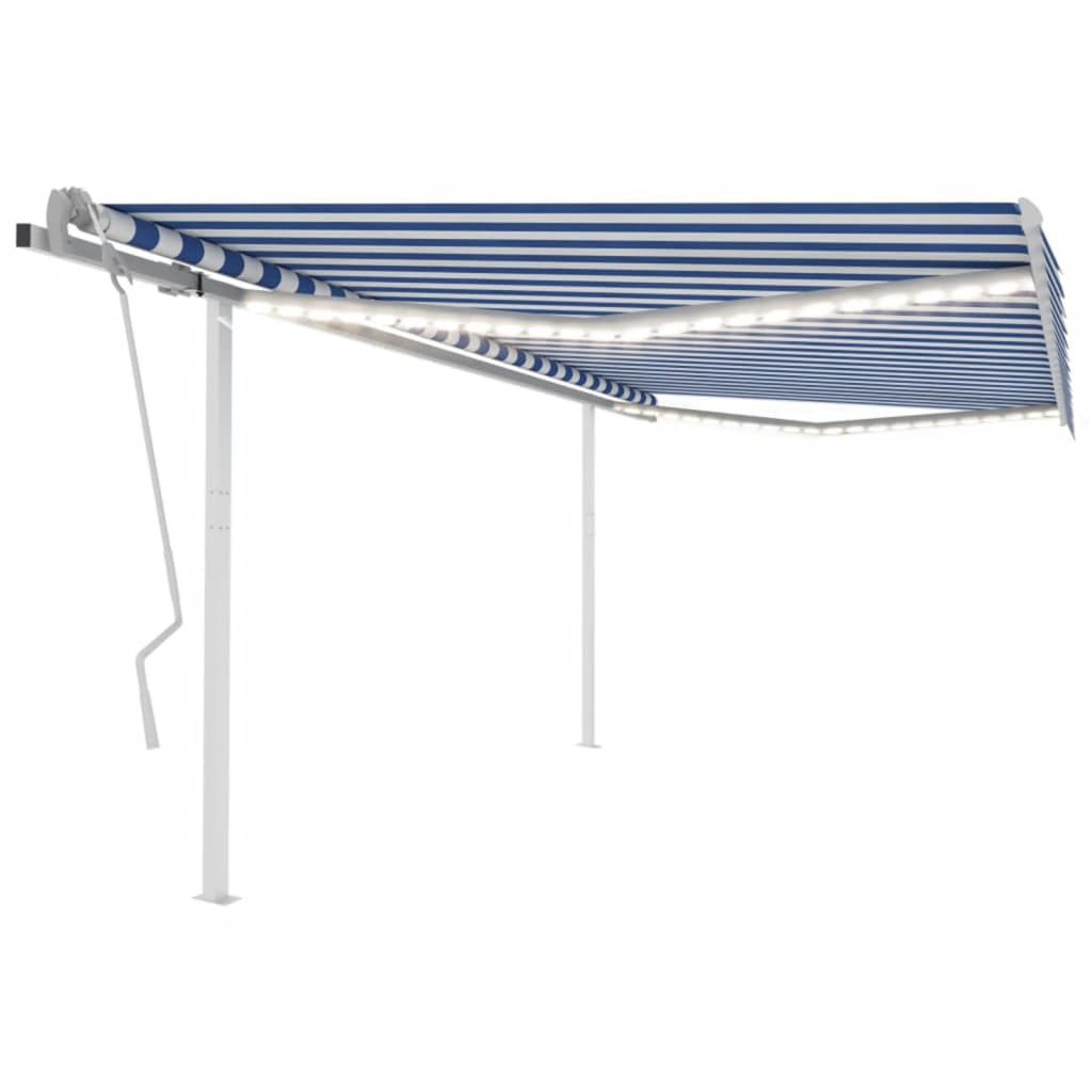 VidaXL Luifel handmatig uittrekbaar met LED 4,5x3 m blauw en wit
