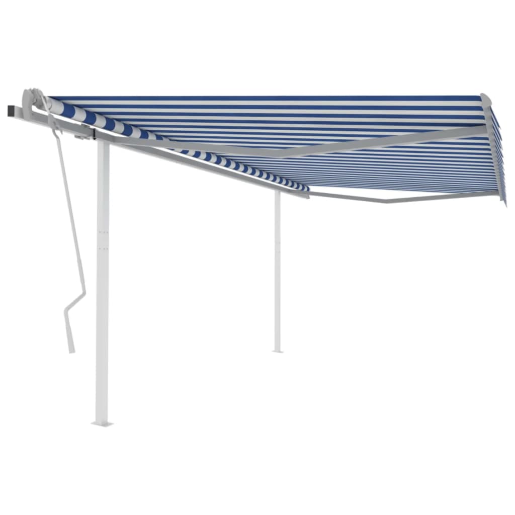 VidaXL Luifel handmatig uittrekbaar met palen 4x3,5 m blauw en wit
