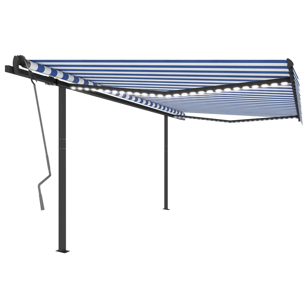 VidaXL Luifel handmatig uittrekbaar met LED 4x3 m blauw en wit