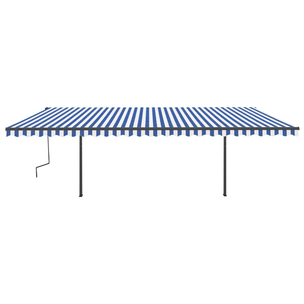 VidaXL Luifel handmatig uittrekbaar met palen 6x3,5 m blauw en wit