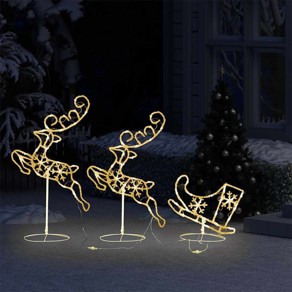 Vidaxl kerstdecoratie rendieren en slee 260x21x87 cm acryl warmwit