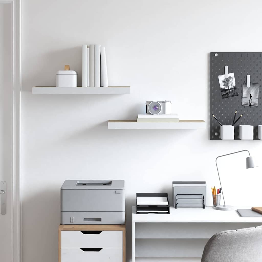 Vidaxl wandschappen zwevend 2 st 60x23,5x3,8 cm mdf eikenkleurig wit