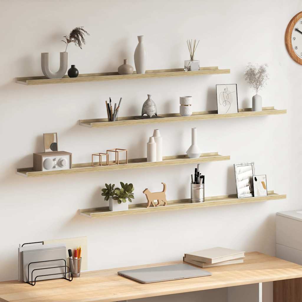Vidaxl wandschappen 4 st 100x9x3 cm wit en sonoma eikenkleurig