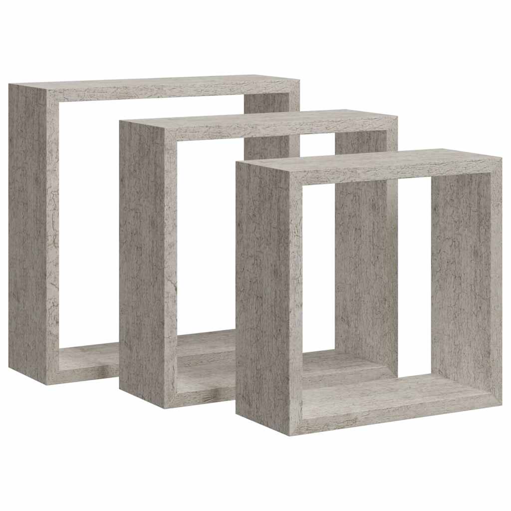 Vidaxl wandschappen kubus 3 st betongrijs