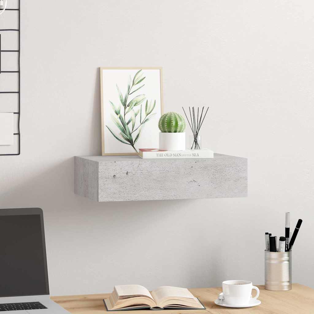 Vidaxl wandschap met lade 40x23,5x10 cm mdf betongrijs