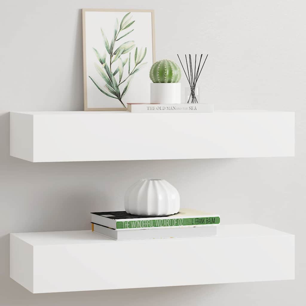 Vidaxl wandschappen 2 st met lade 60x23,5x10 cm mdf wit