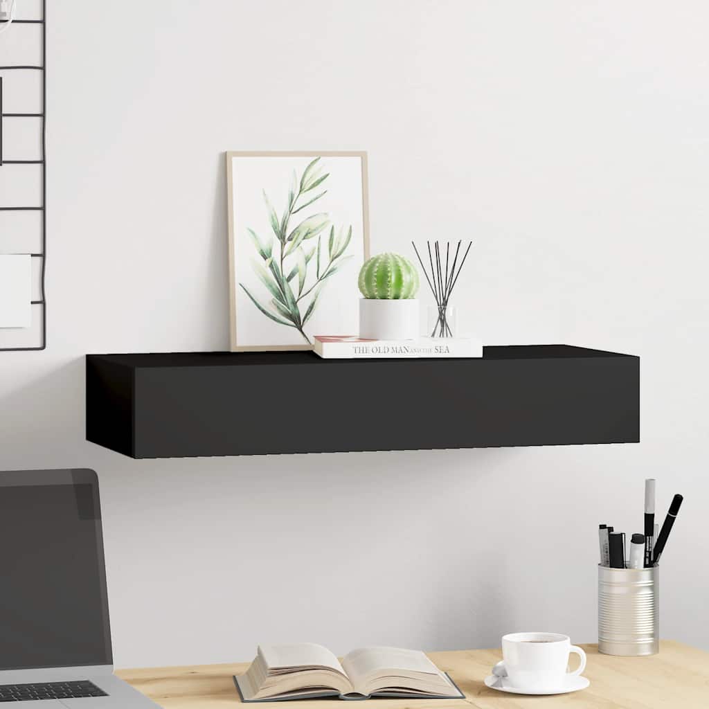Vidaxl wandschap met lade 60x23,5x10 cm mdf zwart