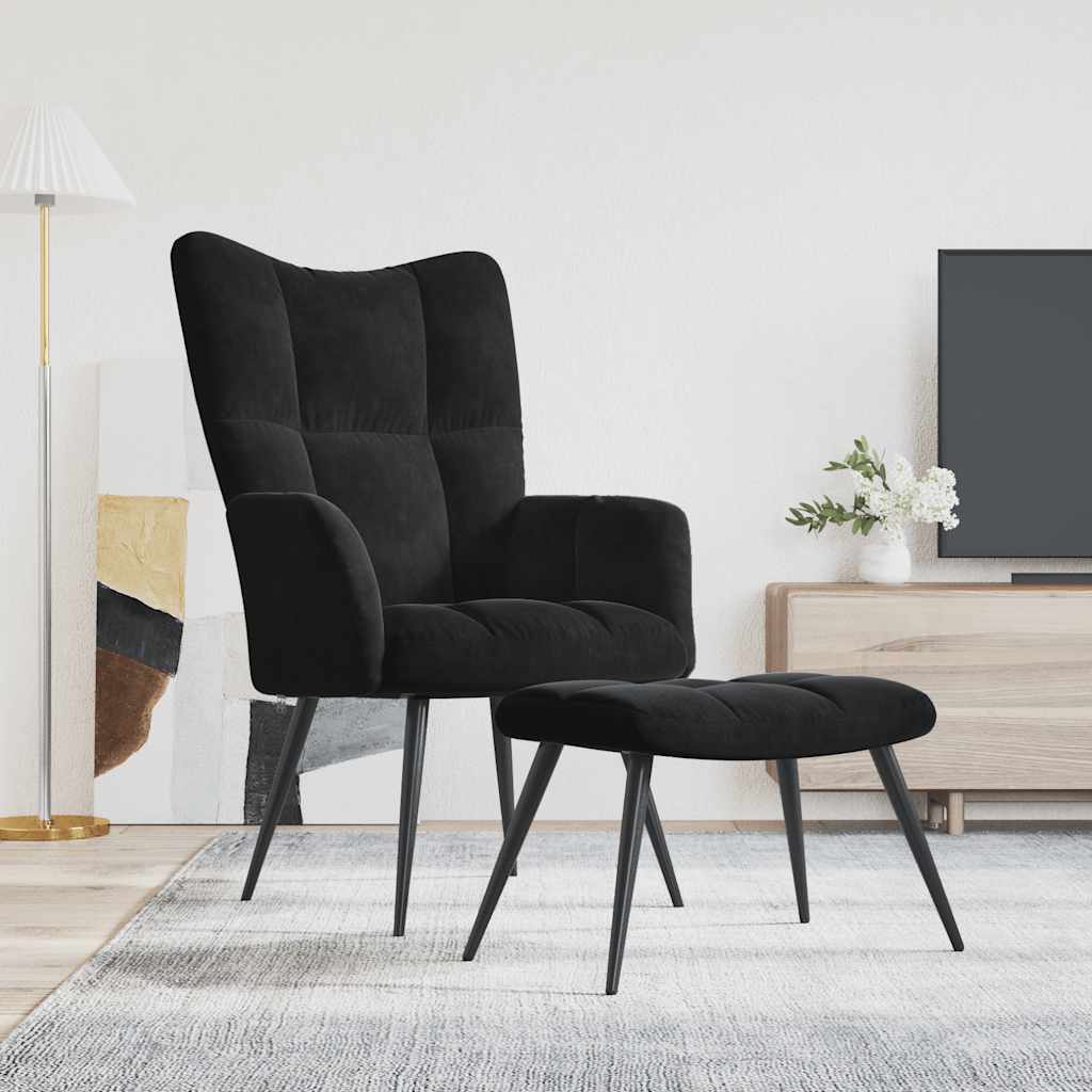 Vidaxl relaxstoel met kruk zwart fluweel