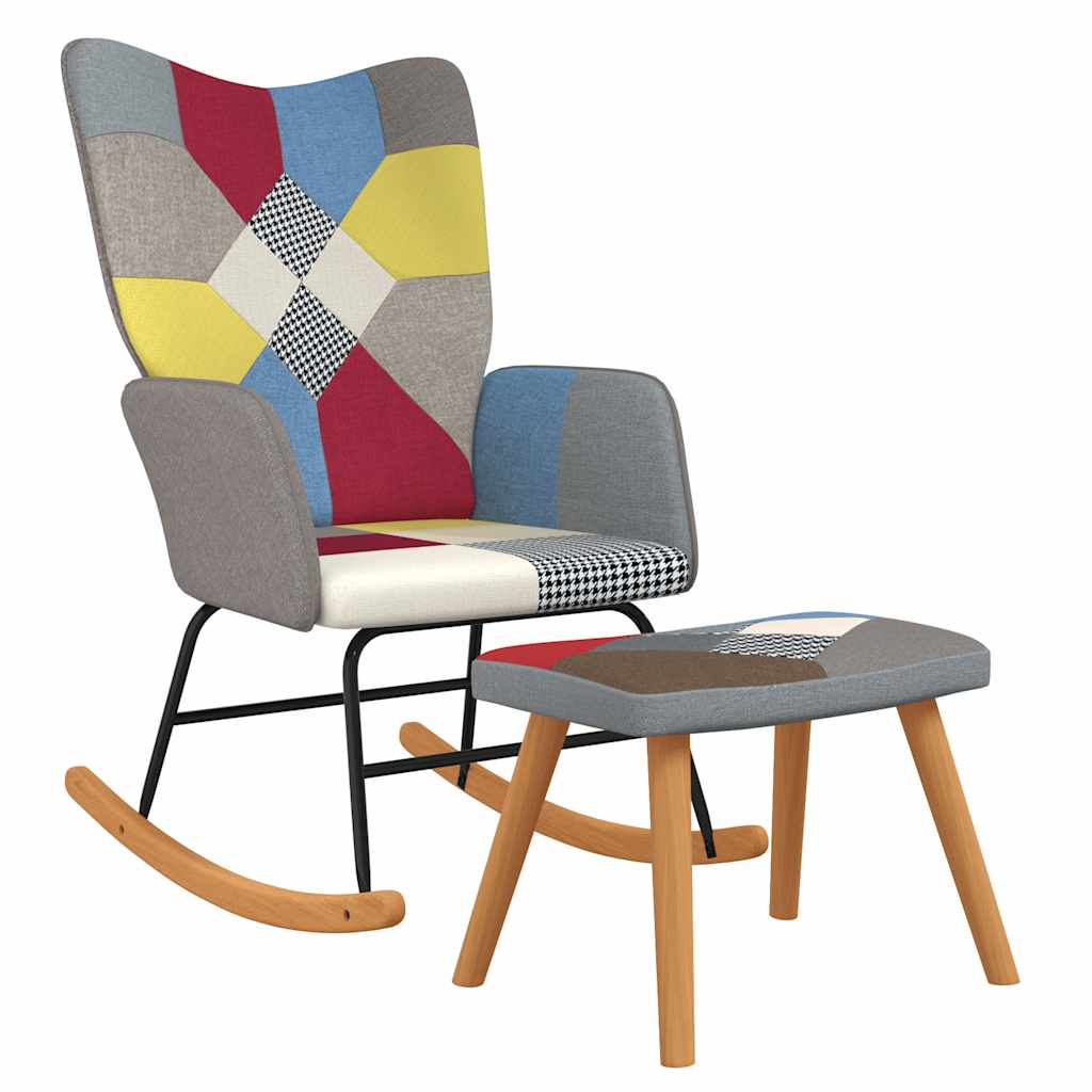 Vidaxl schommelstoel met voetenbank patchwork stof