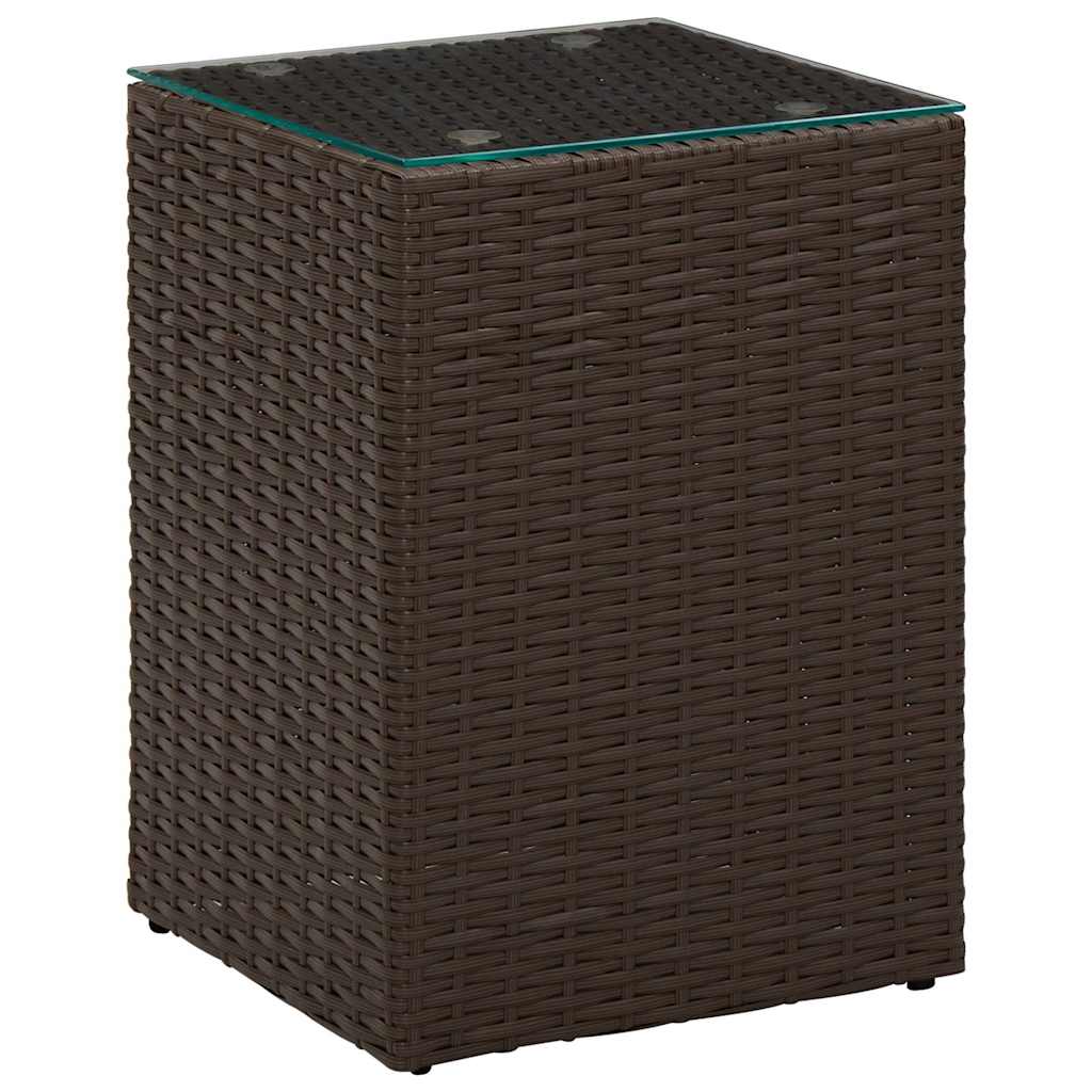 Vidaxl bijzettafel met glazen blad 35x35x52 cm poly rattan bruin
