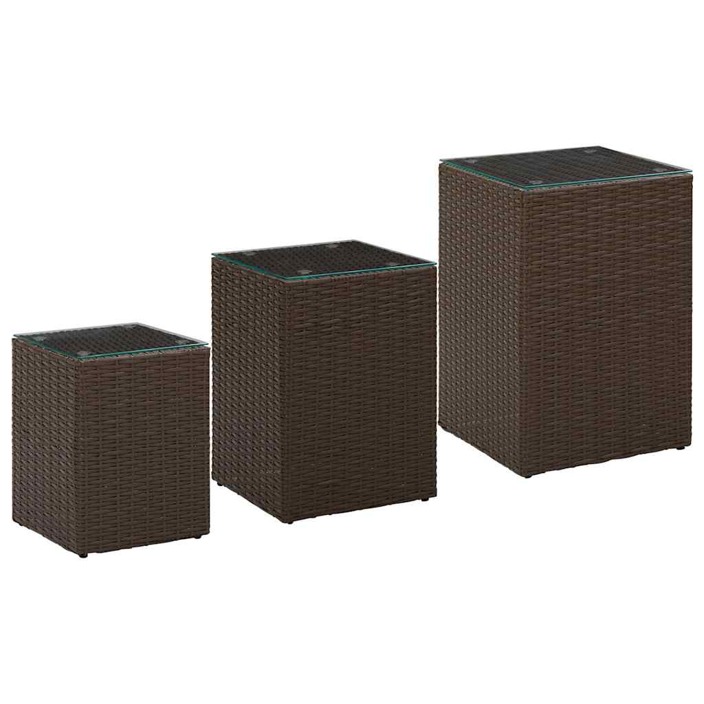 Vidaxl 3-delige bijzettafelset met glazen blad poly rattan bruin