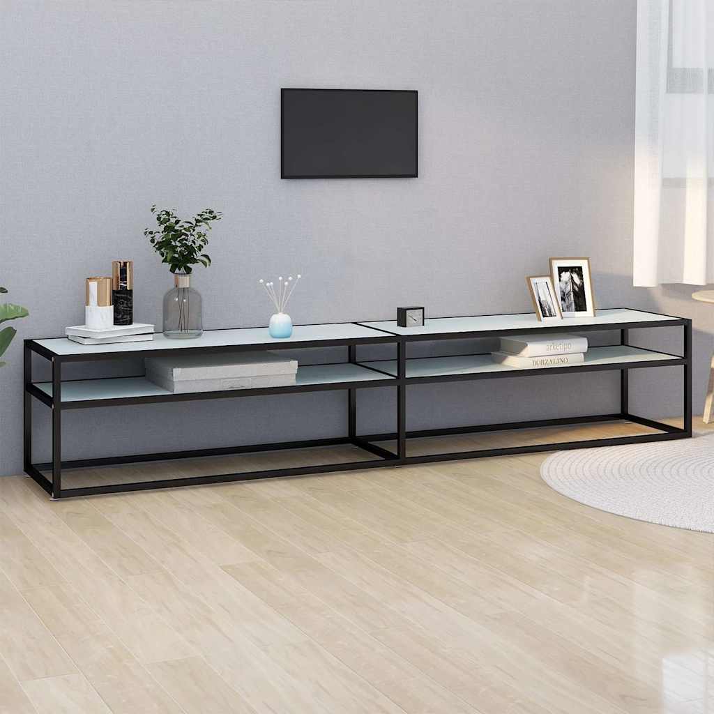 Vidaxl tv-meubel 220x40x40,5 cm gehard glas witmarmerkleurig