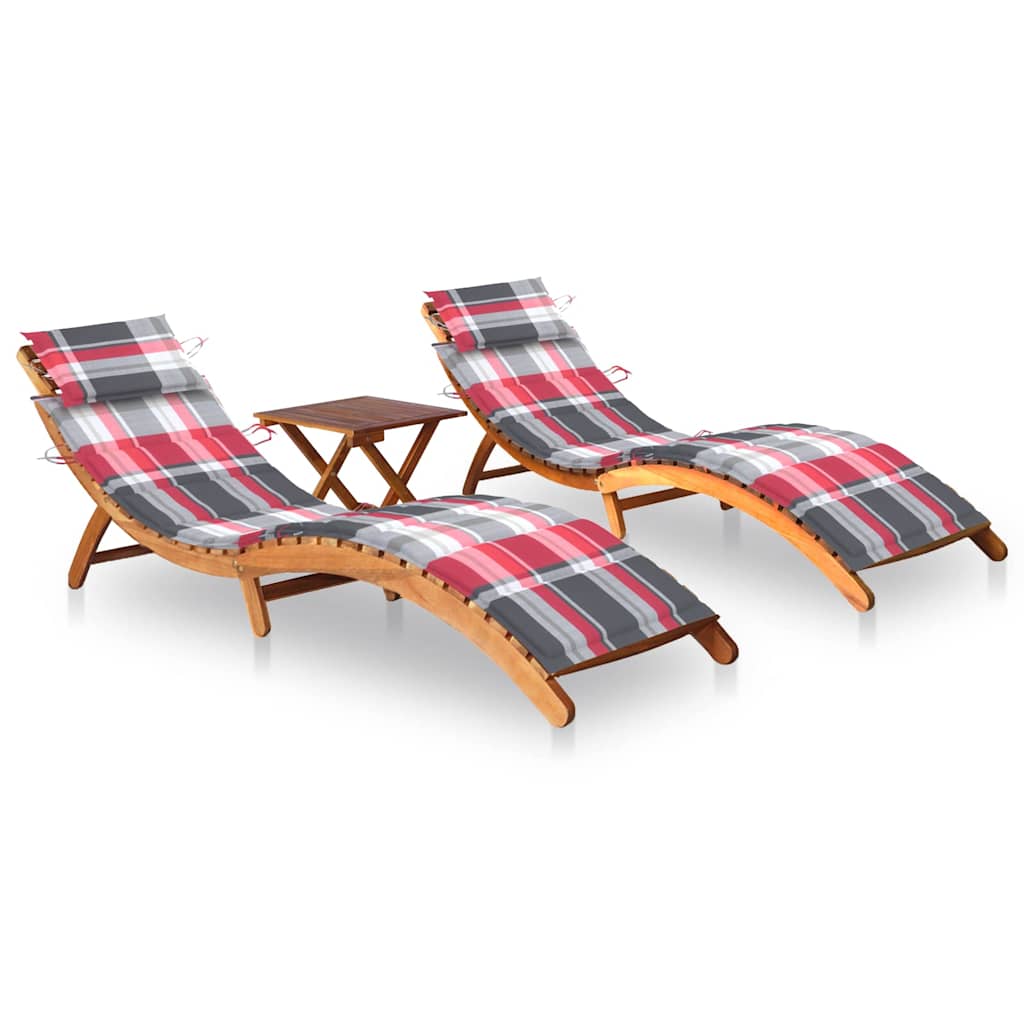 Vidaxl ligbedden 2 st met tafel en kussens massief acaciahout