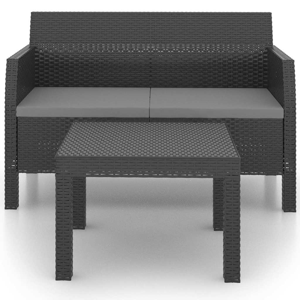 Vidaxl 2-delige loungeset met kussens pp rattan antracietkleurig
