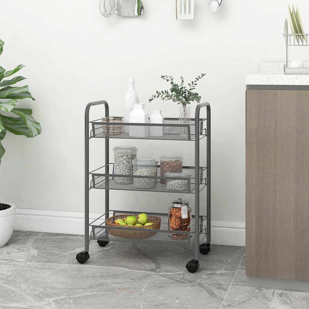 Vidaxl keukentrolley 3-laags 46x26x54 cm ijzer grijs