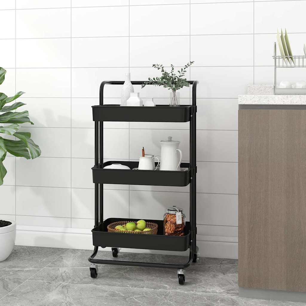 Vidaxl keukentrolley 3-laags 42x35x85 cm ijzer en abs zwart