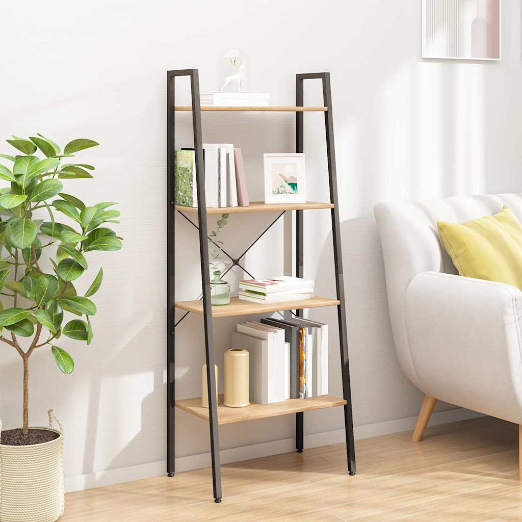 Vidaxl ladderrek met 4 schappen 56x35x140 cm lichtbruin en zwart