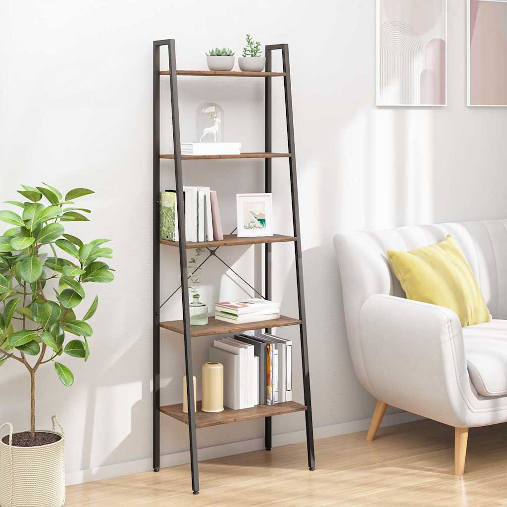 Vidaxl ladderrek met 5 schappen 56x35x174 cm donkerbruin en zwart