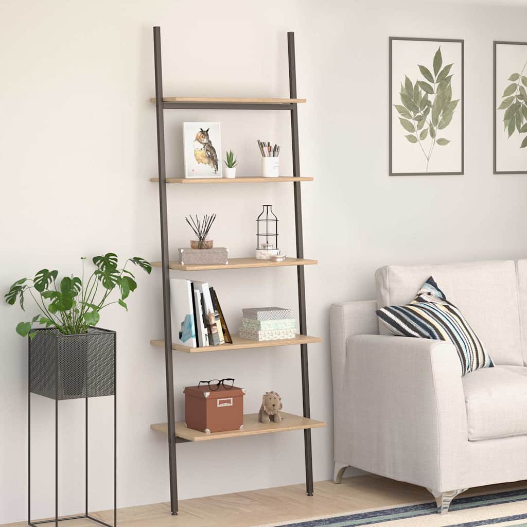 Vidaxl ladderrek met 5 schappen 64x34x185,5 cm lichtbruin en zwart