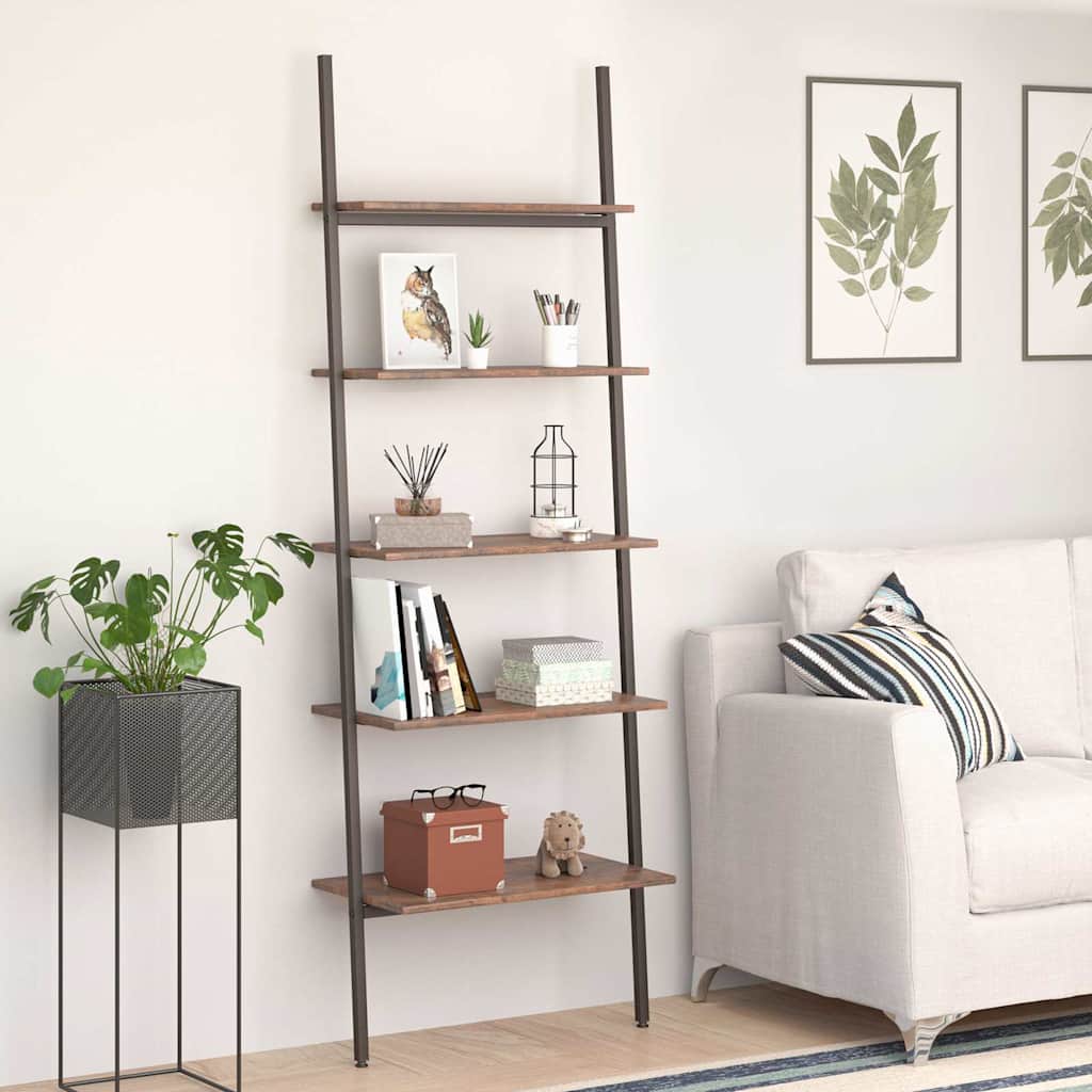 Vidaxl ladderrek met 5 schappen 64x34x185,5 cm donkerbruin en zwart