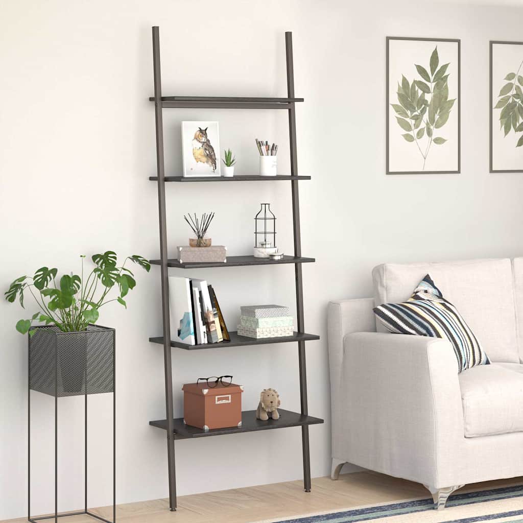Vidaxl ladderrek met 5 schappen 64x34x185,5 cm zwart