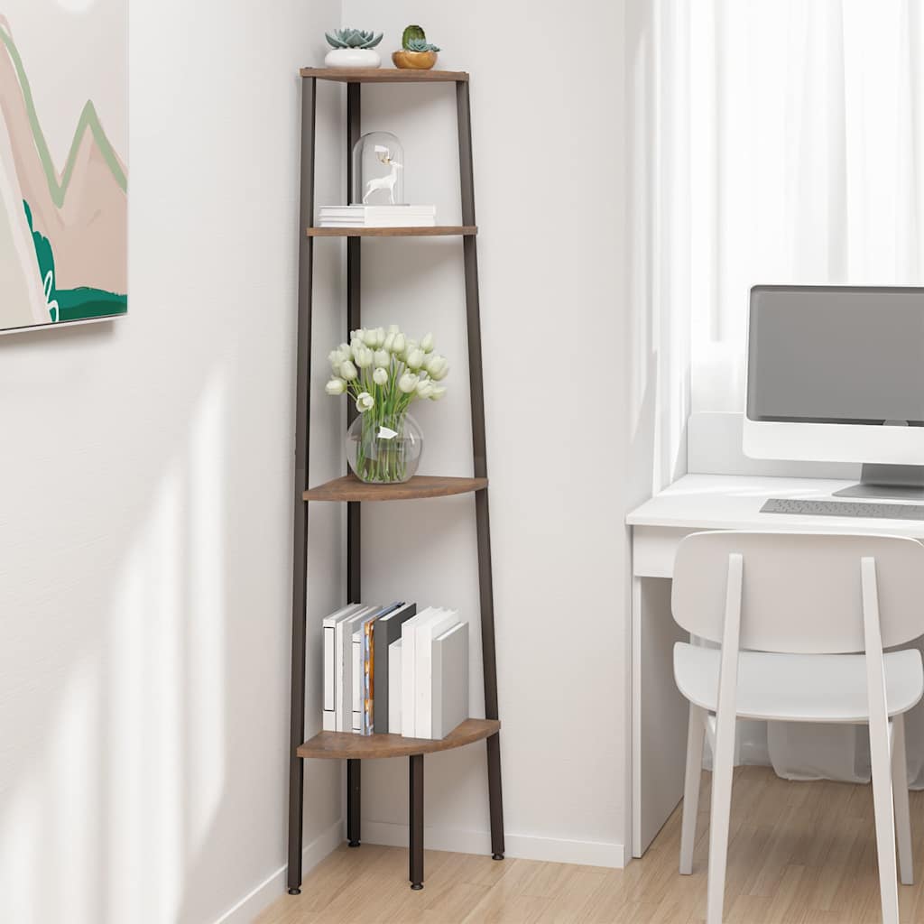 Vidaxl hoekkast met 4 lagen donkerbruin en zwart 45,5x31,5x150 cm