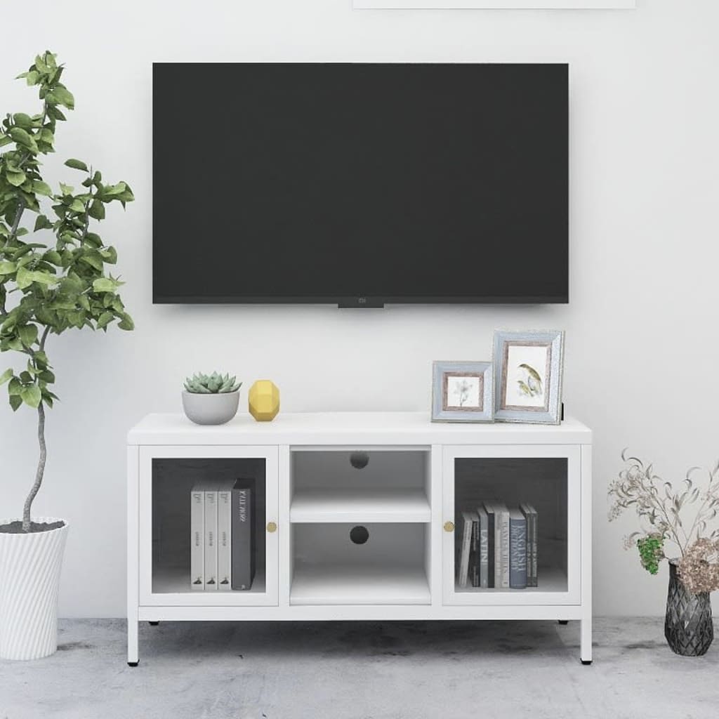 Vidaxl tv-meubel 105x35x52 cm staal en glas wit