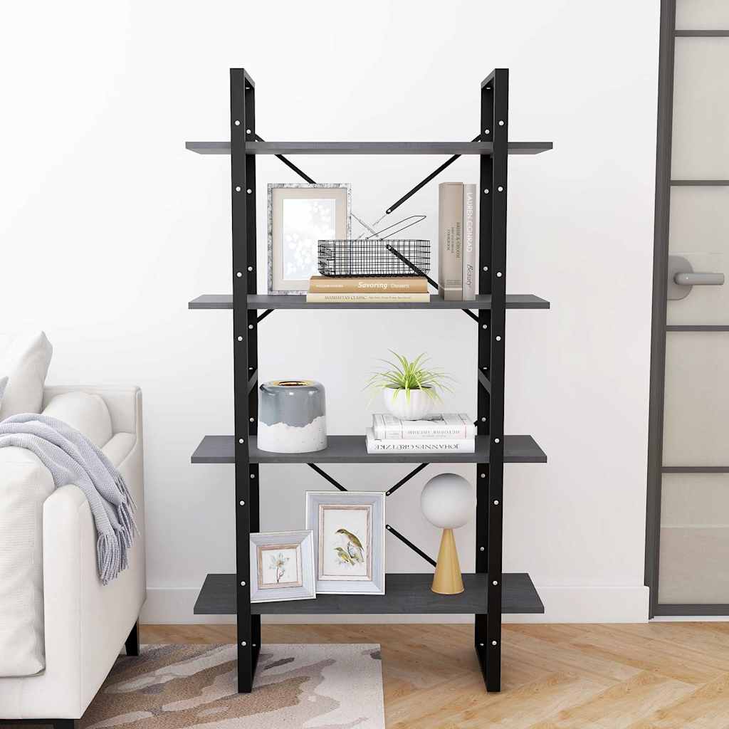 Vidaxl boekenkast met 4 schappen 80x30x140 cm massief grenenhout grijs
