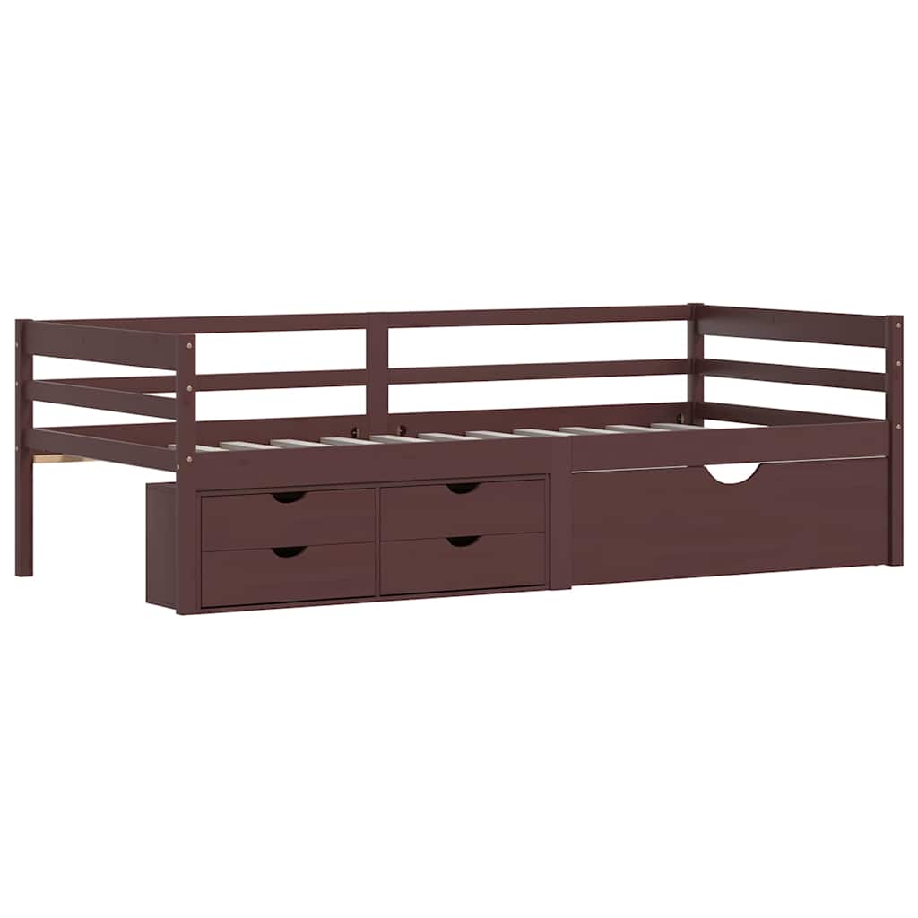 Vidaxl bedframe met lades en kast grenenhout donkerbruin 90x200 cm