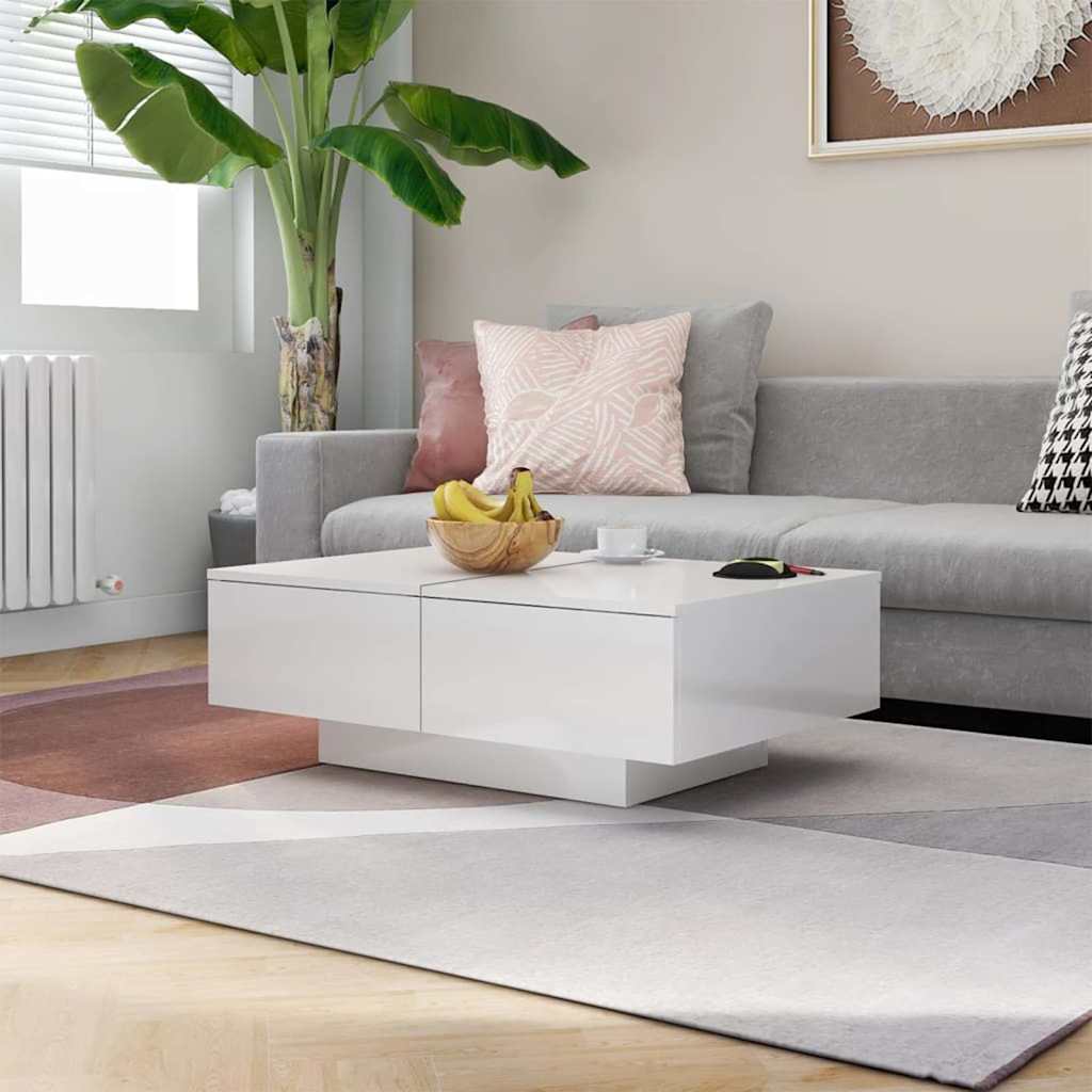 Vidaxl salontafel 90x60x31 cm bewerkt hout hoogglans wit