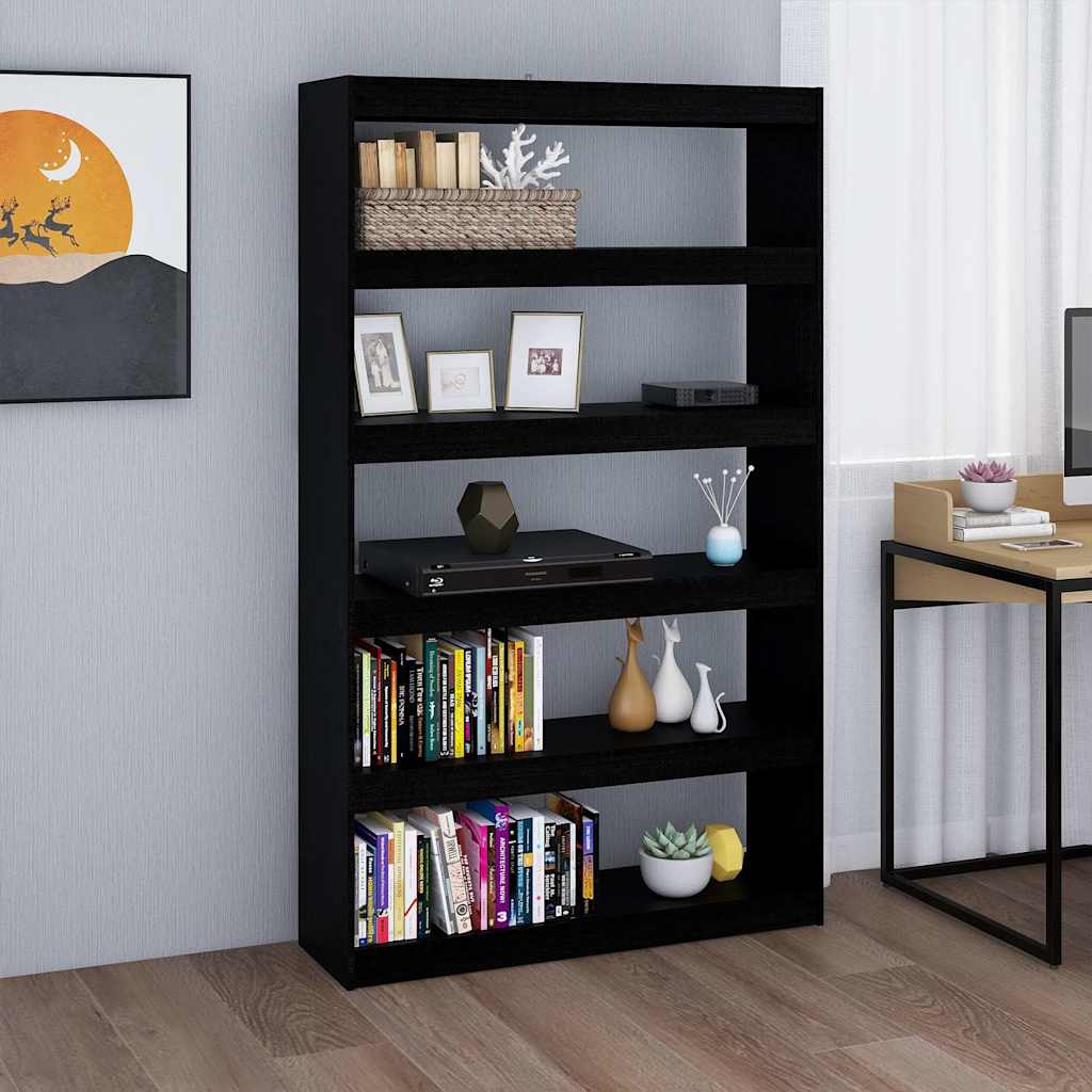 Vidaxl boekenkast kamerscherm 100x30x167,5 cm massief grenenhout zwart