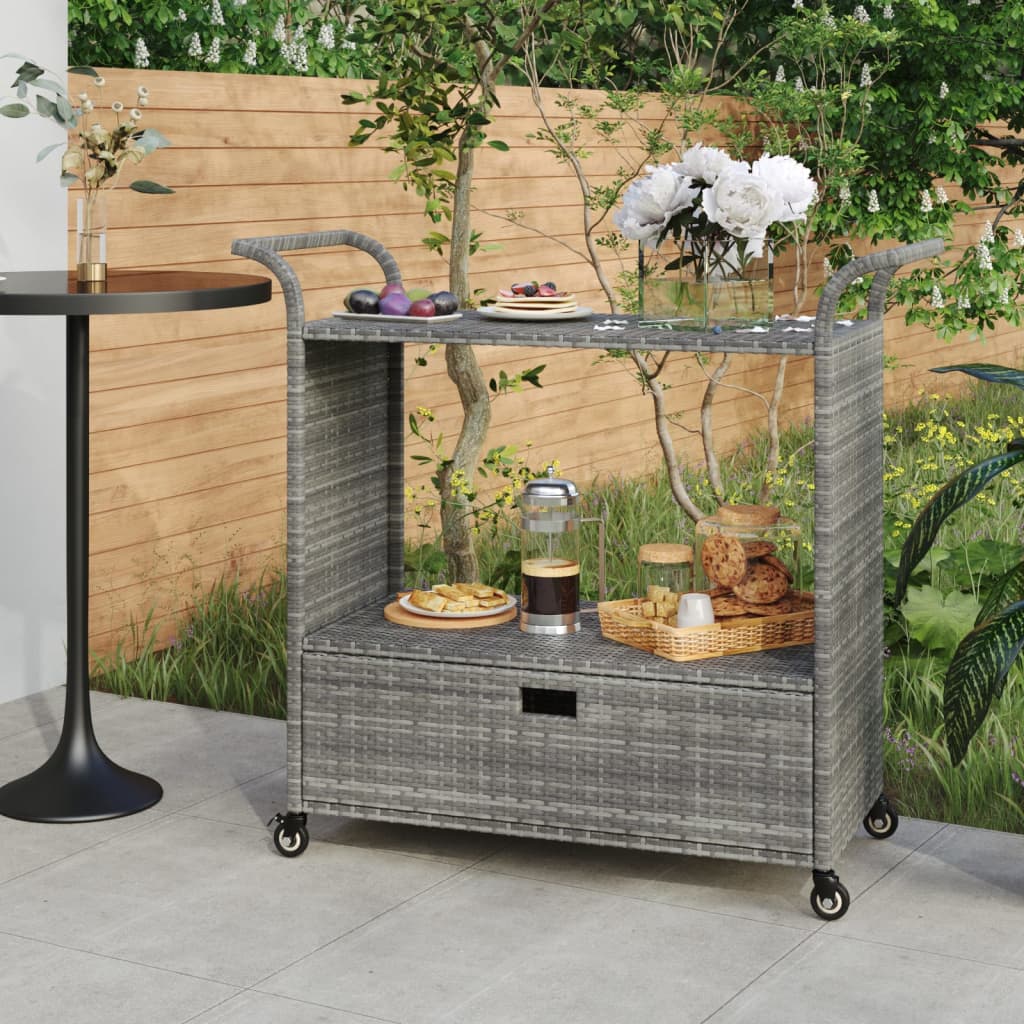 Vidaxl serveerwagen met lade 100x45x97 cm poly rattan grijs