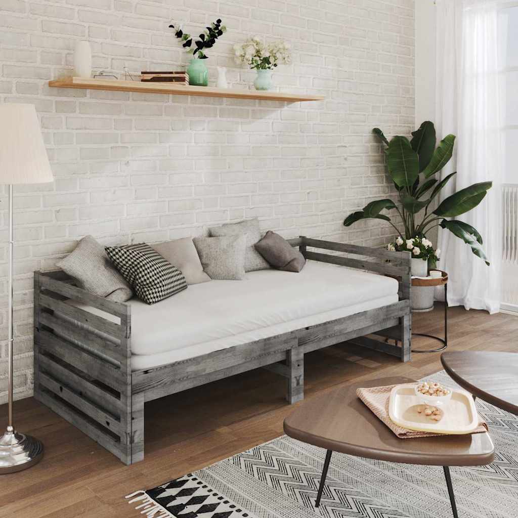 Vidaxl bedbank uitschuifbaar massief grenenhout grijs 2x(90x200) cm