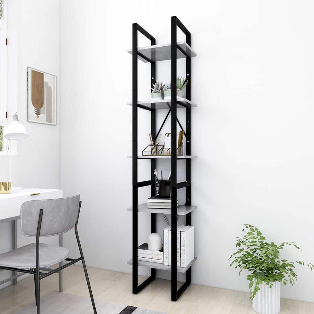 Vidaxl boekenkast met 5 schappen 40x30x175 cm bewerkt hout betongrijs