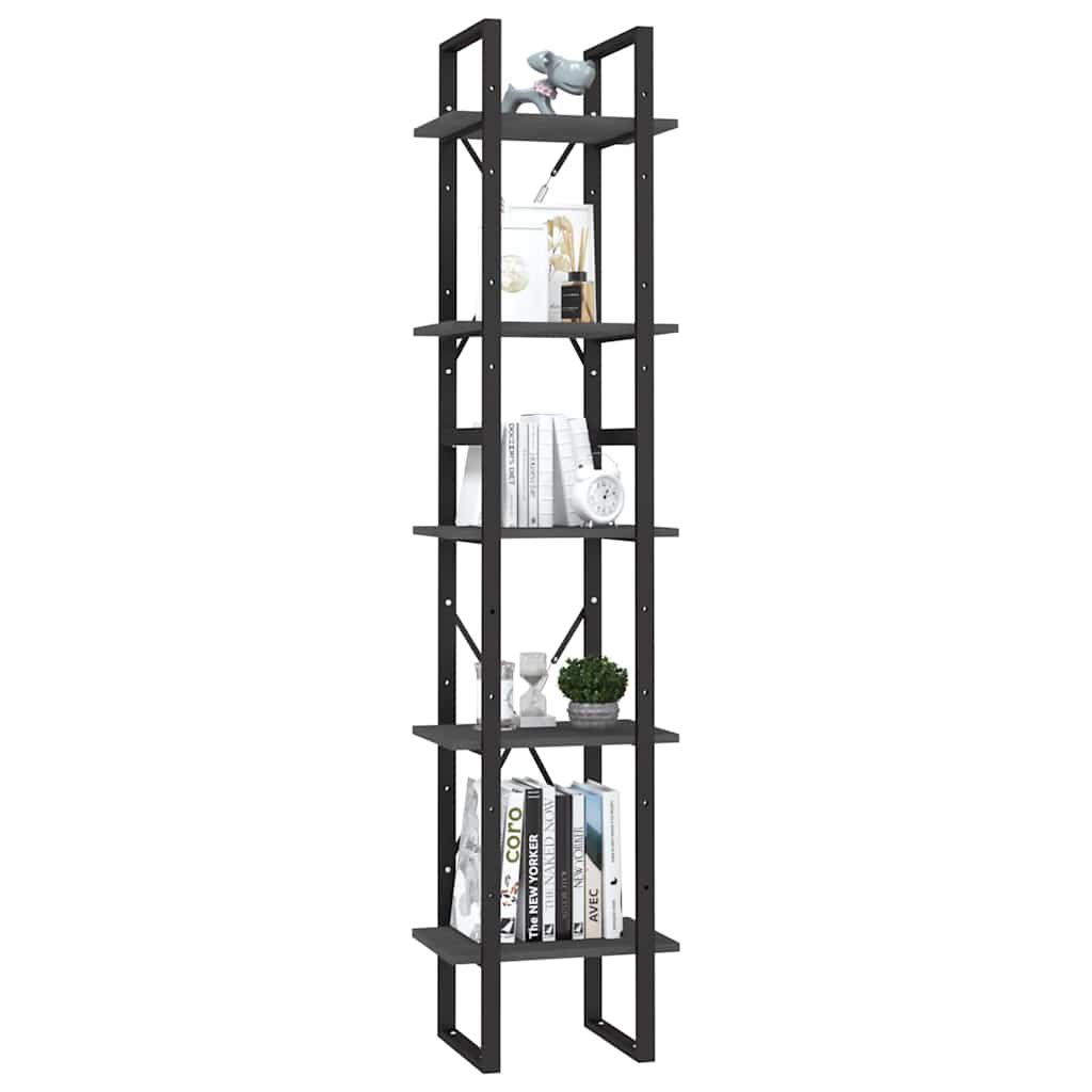 Vidaxl boekenkast met 5 schappen 40x30x175 cm massief grenenhout grijs