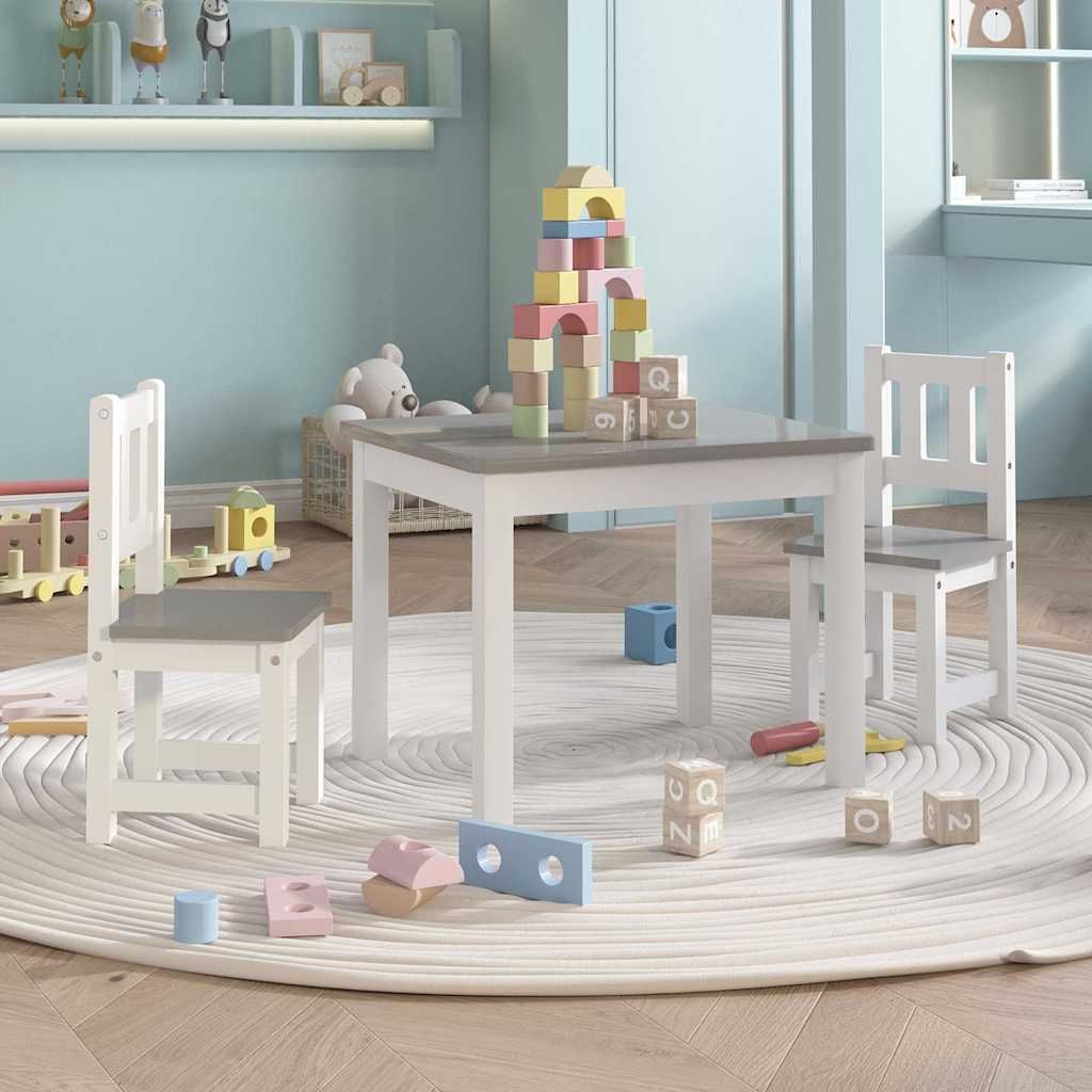 Vidaxl 3-delige kindertafel- en stoelenset mdf wit en grijs