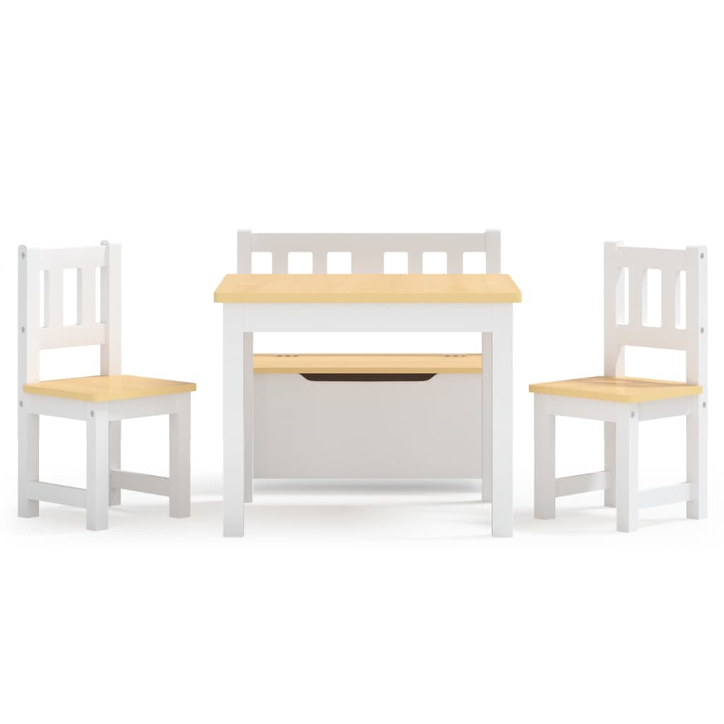 Vidaxl 4-delige kindertafel- en stoelenset mdf wit en beige