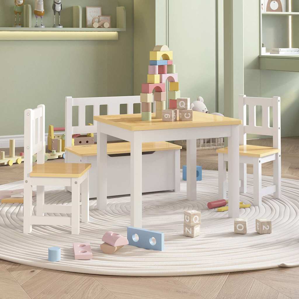 Vidaxl 4-delige kindertafel- en stoelenset mdf wit en beige