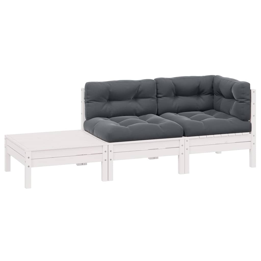 Vidaxl 3-delige loungeset met kussens massief grenenhout wit