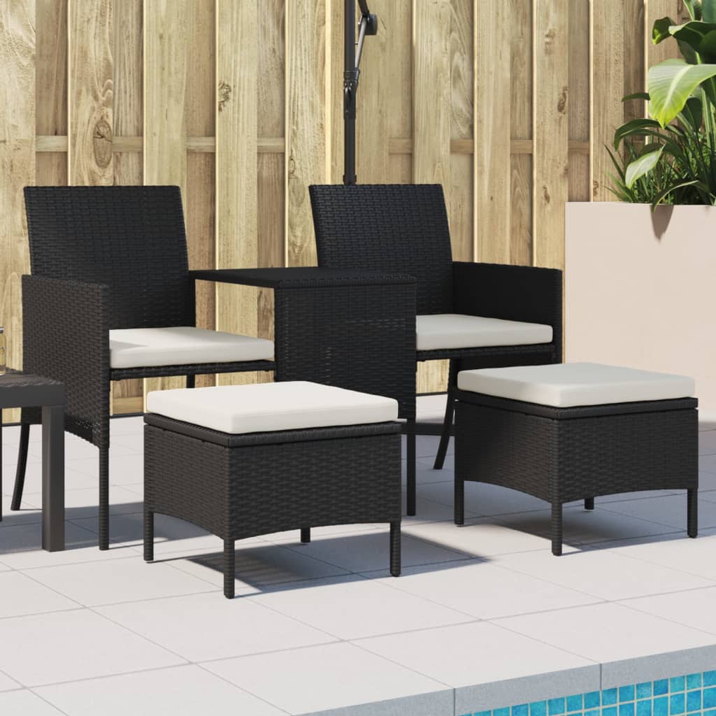 Vidaxl tuinbank 2-zits met tafel en voetenbanken poly rattan zwart