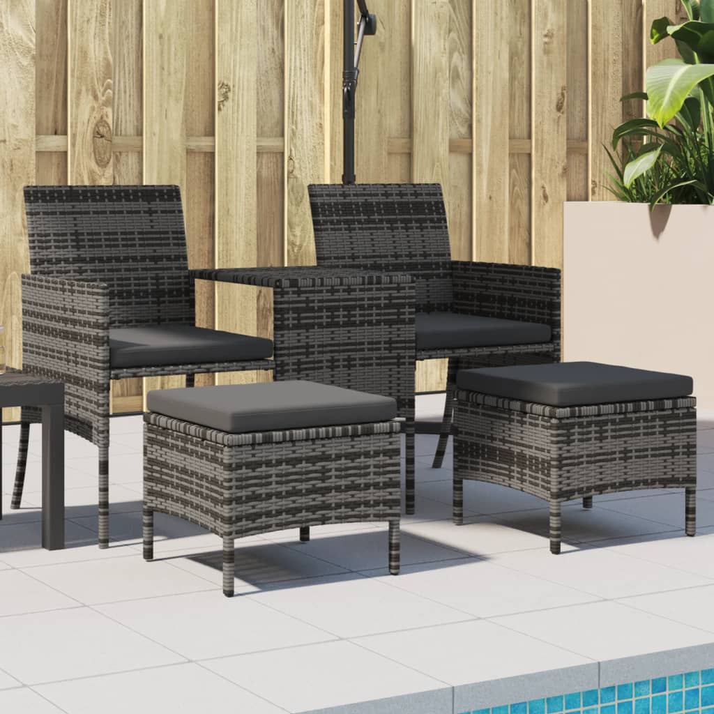 Vidaxl tuinbank 2-zits met tafel en voetenbanken poly rattan grijs