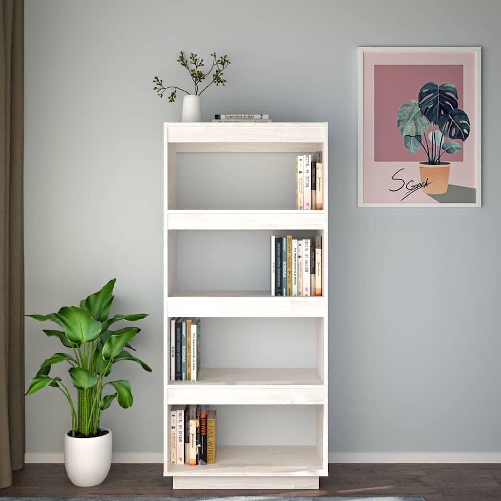 Vidaxl boekenkast kamerscherm 60x35x135 cm massief grenenhout wit