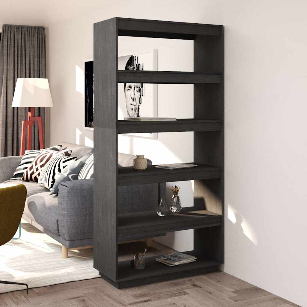 Vidaxl boekenkast kamerscherm 80x35x167 cm massief grenenhout grijs