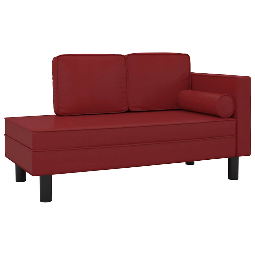 Vidaxl chaise longue met kussens en bolster kunstleer wijnrood