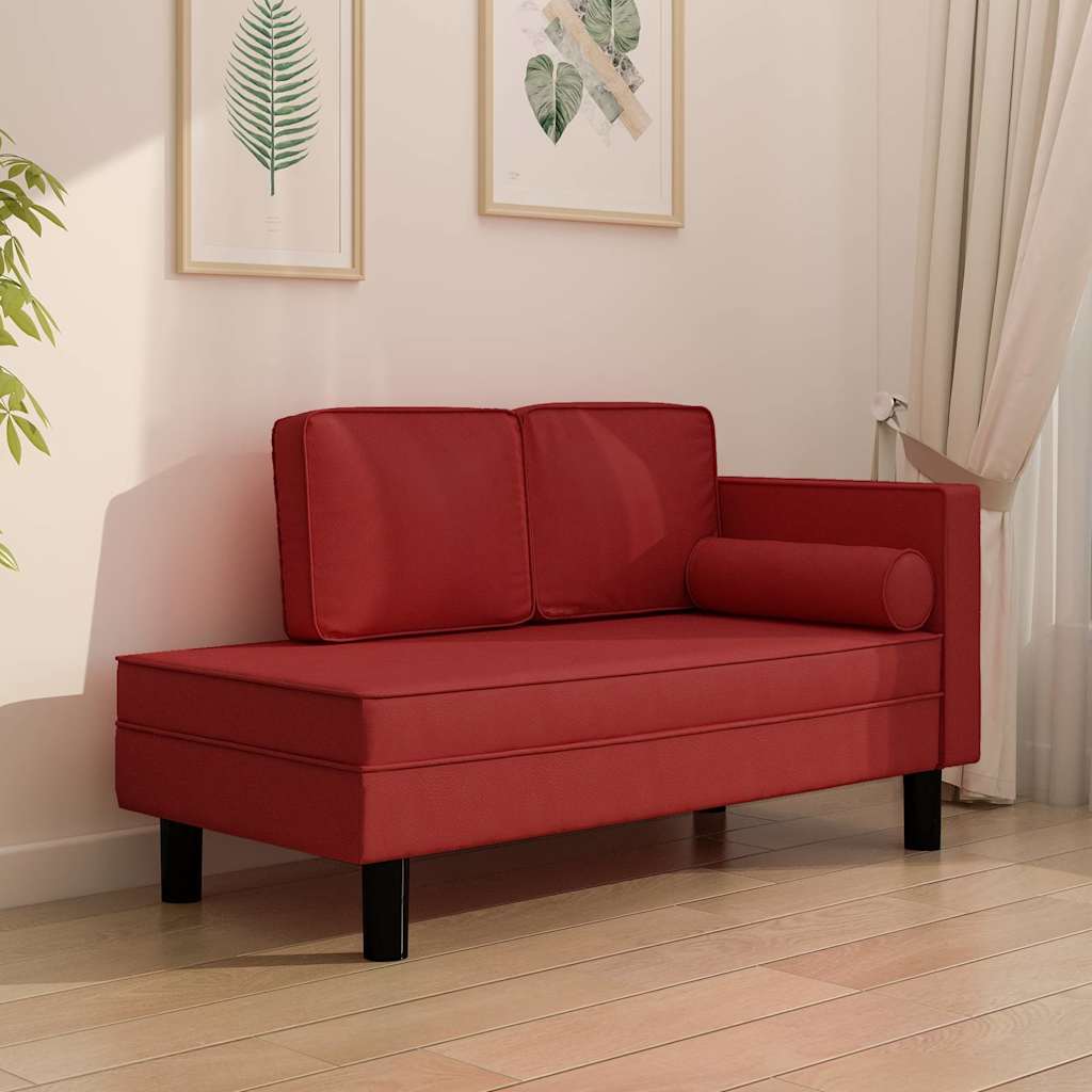 Vidaxl chaise longue met kussens en bolster kunstleer wijnrood