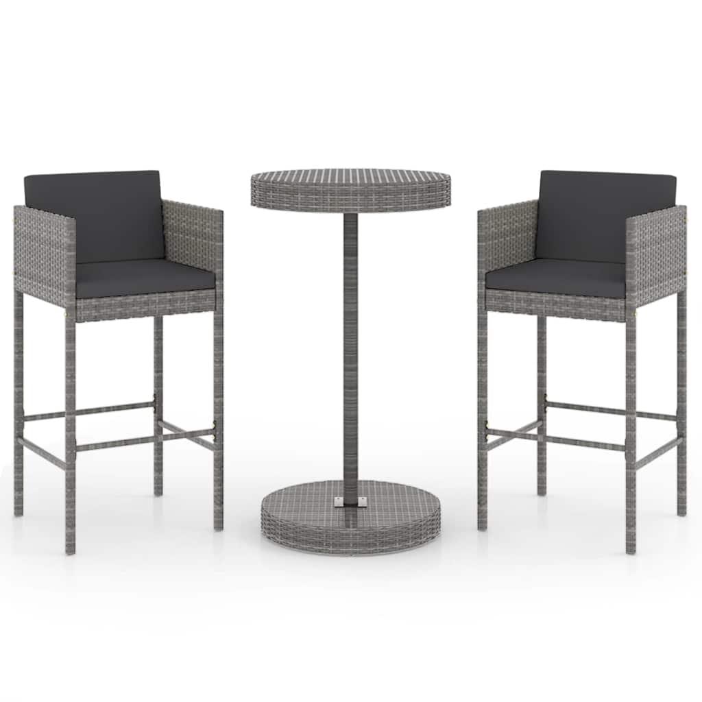 Vidaxl 3-delige tuinbarset met kussens poly rattan grijs