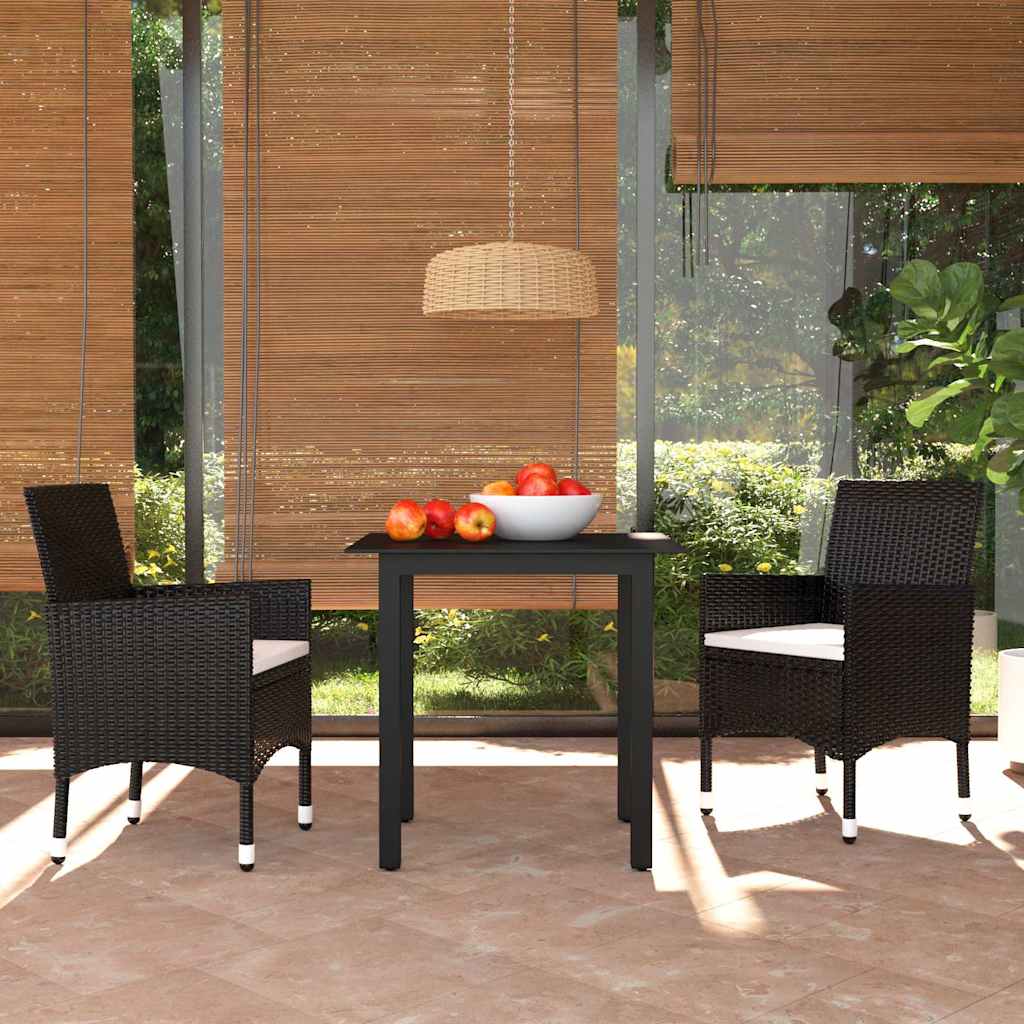 Vidaxl 3-delige tuinset met kussens poly rattan zwart
