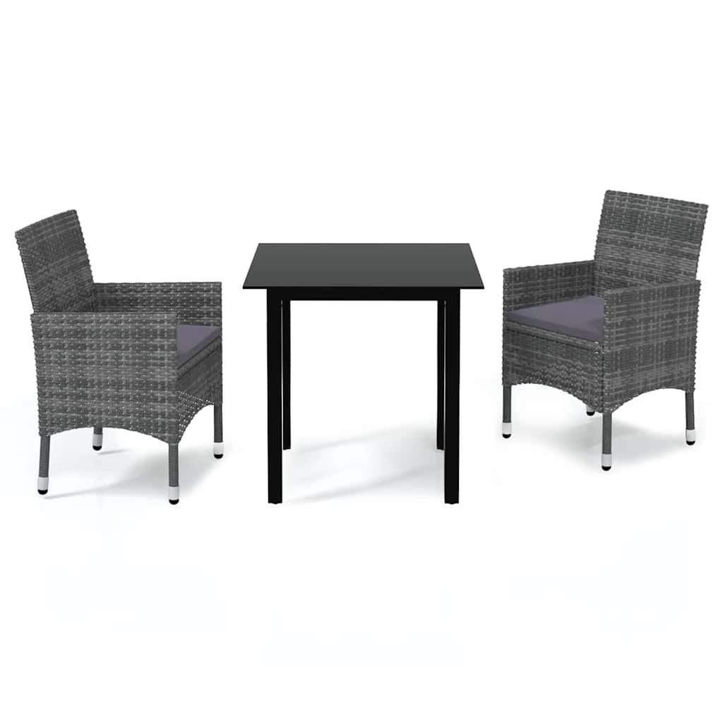 Vidaxl 3-delige tuinset met kussens poly rattan grijs