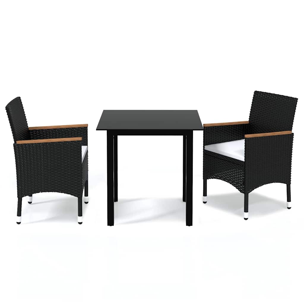 Vidaxl 3-delige tuinset met kussens poly rattan zwart